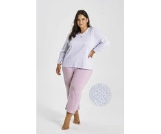 Pižama alyvinė su ilgu rankovu didesnių dydžių kasdienai Debora