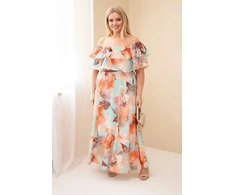 Plus Size maksi suknelė su atvirais pečiais ir raukiniais, mėtų žalios spalvos