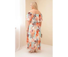 Plus Size maksi suknelė su atvirais pečiais ir raukiniais, mėtų žalios spalvos