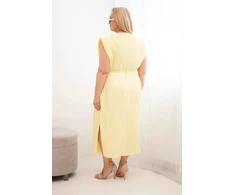 Plus Size midi suknelė su klostėmis ir surišimu ties juosmeniu, geltona