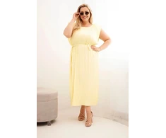 Plus Size midi suknelė su klostėmis ir surišimu ties juosmeniu, geltona