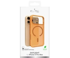 Puro „Daylight Magsafe“ suderinamas silikoninis dėklas, skirtas „iPhone 17 Pro Max“ – permatomos oranžinės spalvos