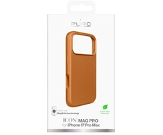 Puro Icon Mag Pro dėklas iš skysto silikono, skirtas iPhone 17 Pro Max, suderinamas su MagSafe, su kameros apsauga ir aliumininiais mygtukais – Oranžinė