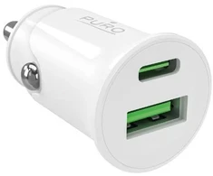Puro Pro Lite Automobilinis įkroviklis 1x USB-A + 1x USB-C Power Delivery 20W - Baltas