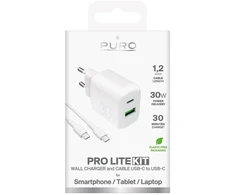 Puro PROLITE 30 W sieninis įkroviklis su USB-A ir USB-C jungtimis, baltas