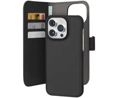 Puro Wallet nuimamas MagSafe 2 viename PU odos dėklas su užsegamu ir pinigine iPhone 15 Pro Max – juodas