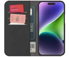 Puro Wallet nuimamas MagSafe 2 viename PU odos dėklas su užsegamu ir pinigine iPhone 15 Pro Max – juodas