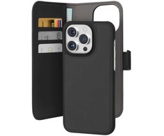 Puro Wallet nuimamas MagSafe 2in1 PU odos dėklas su atvartu ir pinigine skirtas iPhone 15 Pro - juodos spalvos