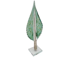 Rankšluostis Stiklinė dekoracija „Lapas“, 13×9×41 cm ŽALIAS