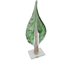 Rankšluostis Stiklinė dekoracija „Lapas“, 12×7×32.5 cm Žalias