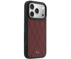 Raudonas dėklas Mercedes-Benz Leather with Crossed Lines MagSafe iPhone 17 Pro Max
