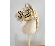 Super Hobby Horse Reguliuojamas kantaras hobi arkliukui A3 – medaus geltonumo su juoda pūkuota apdaila