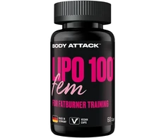 Riebalų degintojų kapsulės Body Attack Lipo 100 Fem 60 kapsulių