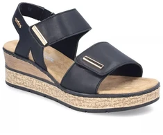 Rieker 63781-00 moteriški juodi pleišto tipo sandalai su lipukais