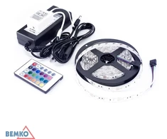 Rinkinys - 14,4W/m, 12V, IP65, RGB LED juosta, 5m ritė, su 12V maitinimo šaltiniu ir nuotolinio valdymo pulteliu