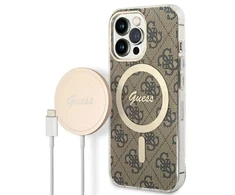 Set Guess GUBPP13LH4EACSW Case+ Charger Apple iPhone 13 Pro dėklas telefonui rudos spalvos 4G Print MagSafe