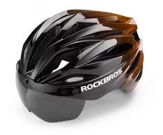 Rockbros Dviračio šalmas su skydeliu, nuimami UV apsauginiai akiniai, Unisex - Juoda/Ruda