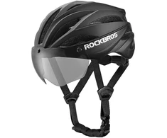 Rockbros Dviračio šalmas su skydeliu, nuimami UV apsauginiai akiniai, Unisex - Juoda/Ruda