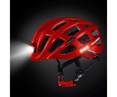 Rockbros MTB dviračio šalmas su šviesele, raudonas, 57-62cm