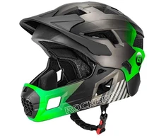 Rockbros TS-61 10110061004 Vaikų dviračio šalmas su nuimamu smakru, dydis M (54-57) - Žalias