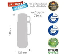 ROTPUNKT stiklinis termosas, talpa 0,750 l, blizgios vynuogės (vyskupo violetinė)