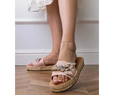 Rožinės moteriškos šlepetės espadrilės su kaspinėliu Kartis