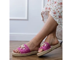 Rožinės pintos espadrilės šlepetės su kriauklelėmis moterims