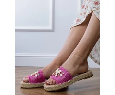 Rožinės pintos espadrilės šlepetės su kriauklelėmis moterims