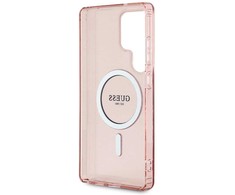 Dėklas Guess Glitter Circle Classic Logo MagSafe skirtas Samsung Galaxy S25 Ultra rožinės spalvos