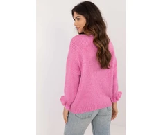 Rožinis megztinis su raukiniais ant rankovių Italy Moda