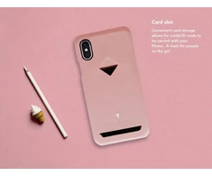 Rožinis telefono dėklas iPhone XSMAX su kortelių skyriumi