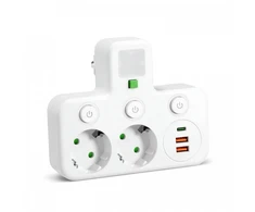 Šakotuvas (2 pozicijų) LINEA PRO FL3, baltas, su 2xUSB + 1xUSB C, su 4000K naktiniu šviestuvu