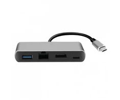 Šakotuvas (HUB) 4 IN 1, sidabro sp.,1xHDMI / 1xUSB / 1xLAN / 1xPD