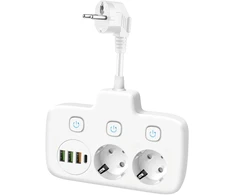 Šakotuvas LINEA FL, 2 kištukinių lizdų, 3xUSB-A, 1xUSB-C, su 3 jungikliais, baltas