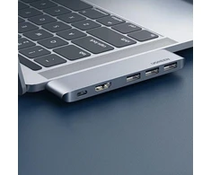 Šakotuvas Ugreen 60559 2x USB-C / USB-C PD (Thunderbolt 3, 100W, 4K 60 Hz, 10 Gbps) / HDMI 4K 30 Hz / 3x USB 3.0 skirtas MacBook Pro / Air - Pilkas