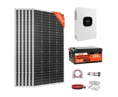 Saulės elektrinės komplektas VEVOR 1200W 24V, 3600W hibridinis inverteris ir 300Ah baterija