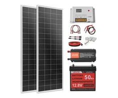 Saulės elektrinės komplektas VEVOR 200W, su 50Ah akumuliatoriumi ir 800W keitikliu
