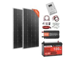 Saulės elektrinės rinkinys VEVOR 400W 12V, 100Ah LiFePO₄ akumuliatorius