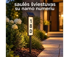 Saulės šviestuvas su namo numeriu