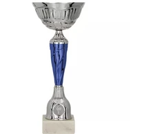 Sidabrinė ir mėlyna metalinė taurė