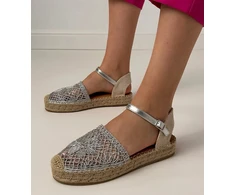 Sidabrinės ažūrinės espadrilės sandalai moterims