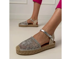 Sidabrinės ažūrinės espadrilės sandalai moterims