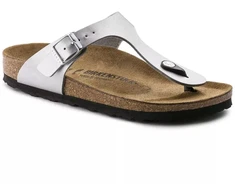 Sidabrinės Birkenstock Gizeh Birko-Flor siauros moteriškos šlepetės (0043853)