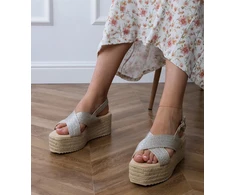 Sidabrinės espadrilės basutės su platforma ir dirželiais Olisa