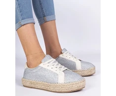 Sidabrinės moteriškos espadrilės su blizgučiais