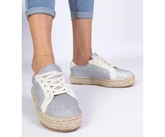 Sidabrinės moteriškos espadrilės su blizgučiais