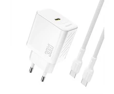 Dudao A27PCEU PD 30W GaN USB-C sieninis įkroviklis su USB-C laidu - Baltas