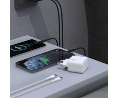 Dudao A28PCEU PD 45W GaN 2xUSB-C sieninis įkroviklis su USB-C laidu – baltas