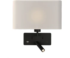 Sieninis šviestuvas ROMEO, E27, juodas, su skaitymo šviestuvėliu ir USB, A3971081N