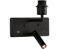 Sieninis šviestuvas ROMEO, E27, juodas, su skaitymo šviestuvėliu ir USB, be gaubto, A3971081NSP